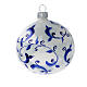 Boule blanche sapin Noël branches bleues verre soufflé 80 mm 6 pcs s3