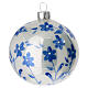 Boule blanche sapin Noël branches bleues verre soufflé 80 mm 6 pcs s3