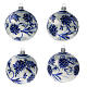 Bolas árvore de Natal vidro soprado branco com flores azuis pintadas 100 mm 4 unidades s1