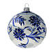 Bolas árvore de Natal vidro soprado branco com flores azuis pintadas 100 mm 4 unidades s2