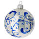 Christmas ball white blown glass blue leaves 80 mm s3