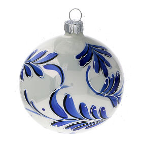 Christmas ball ornaments blue flowers blown glass 80 mm 6 pcs