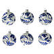 Christmas ball ornaments blue flowers blown glass 80 mm 6 pcs s1