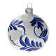 Christmas ball ornaments blue flowers blown glass 80 mm 6 pcs s2