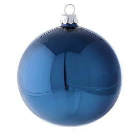 Blown glass ball Christmas tree shiny blue 100 mm 4 pcs