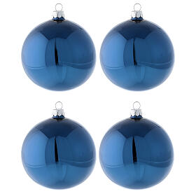 Boule verre soufflé sapin Noël bleu brillant 100 mm 4 pcs