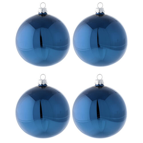 Shiny Blue Christmas ball ornaments blown glass 100 mm 4 pcs 1