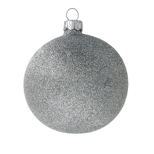 Bolas Navidad blanco plata purpurina vidrio soplado set de 24 80 mm 4