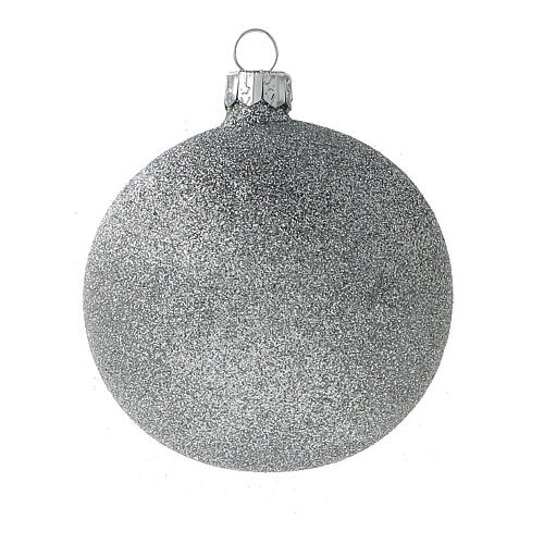 Glass Christmas ornaments silver glitter 24 pcs 80 mm 4