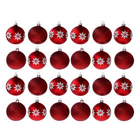 Set palline albero Natale rosse stelle alpine vetro soffiato 80 mm 24 pezzi