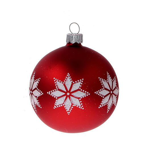 Set palline albero Natale rosse stelle alpine vetro soffiato 80 mm 24 pezzi 3