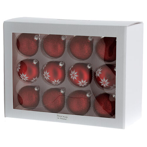 Bolas árvore de Natal vidro soprado vermelho estrelas alpinas 80 mm 24 unidades 5