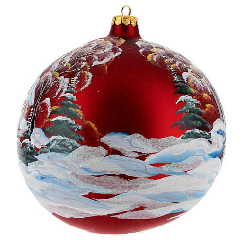 Boule Noël rouge maison arbres verre soufflé 200 mm 3