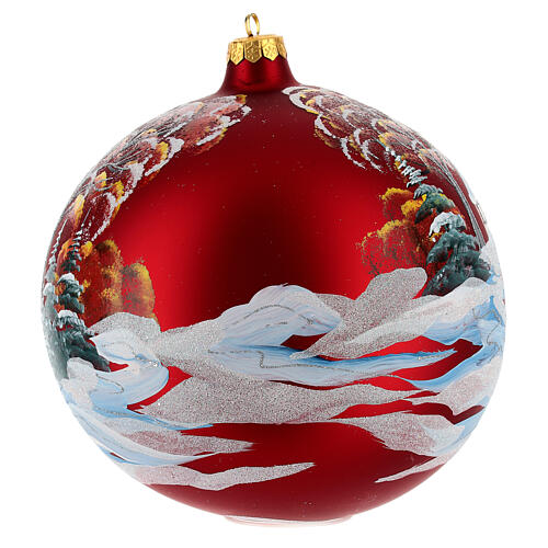 Red Christmas tree ornament winter cottage blown glass 200 mm 4