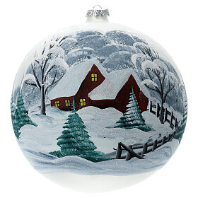 Boule Noël paysage enneigé clôture verre soufflé 200 mm