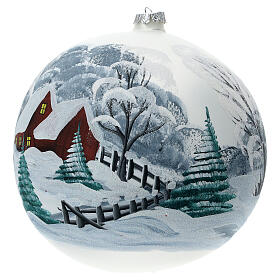 Boule Noël paysage enneigé clôture verre soufflé 200 mm