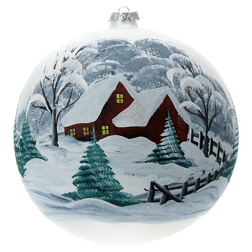 Boule Noël paysage enneigé clôture verre soufflé 200 mm 1