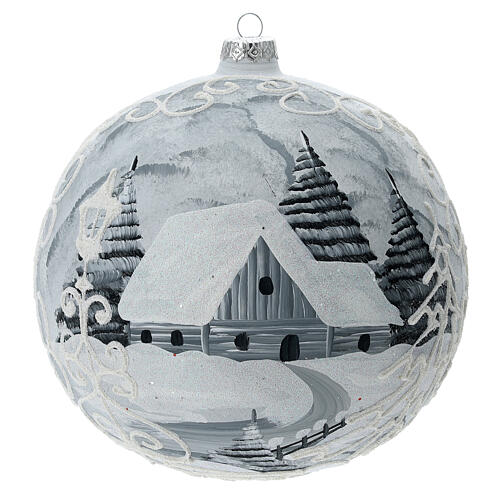 Boule sapin Noël blanc argent réverbère verre soufflé 200 mm 1