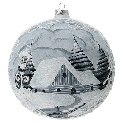 Bola árvore de Natal árvores nevadas, casa e lâmpada de rua vidro soprado 200 mm 4