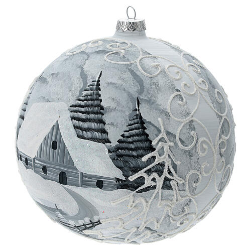 Glass Christmas ball white silver village streetlamp 200 mm 2