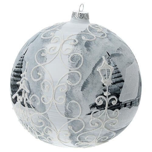 Glass Christmas ball white silver village streetlamp 200 mm 3