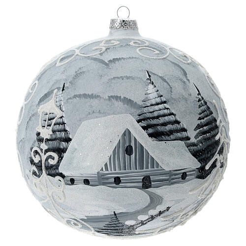 Glass Christmas ball white silver village streetlamp 200 mm 4