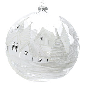 Christbaumkugel aus Glas mit Winterlandschaft weiß, 200 mm
