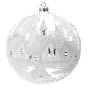 Boule Noël blanche paysage neige verre soufflé 200 mm
