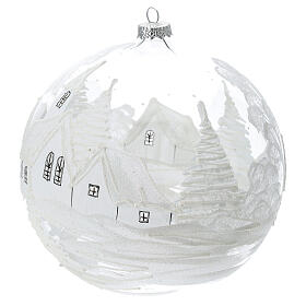 Boule Noël blanche paysage neige verre soufflé 200 mm