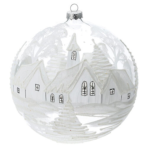 Boule Noël blanche paysage neige verre soufflé 200 mm 1