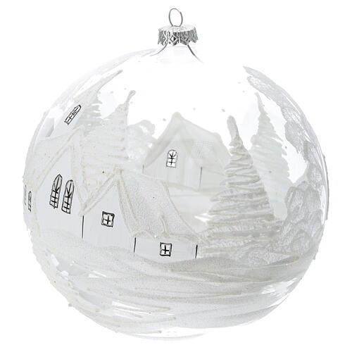 Boule Noël blanche paysage neige verre soufflé 200 mm 2