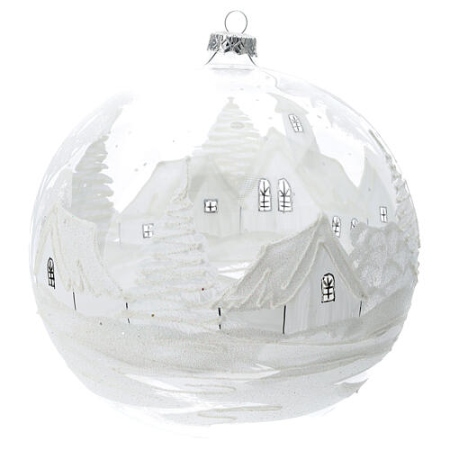 Boule Noël blanche paysage neige verre soufflé 200 mm 4