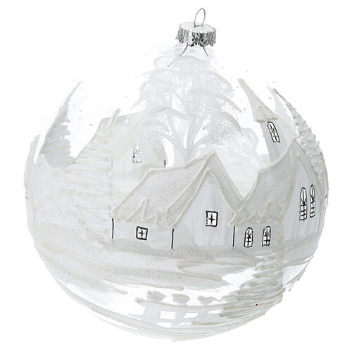 Boule Noël blanche paysage neige verre soufflé 200 mm 5