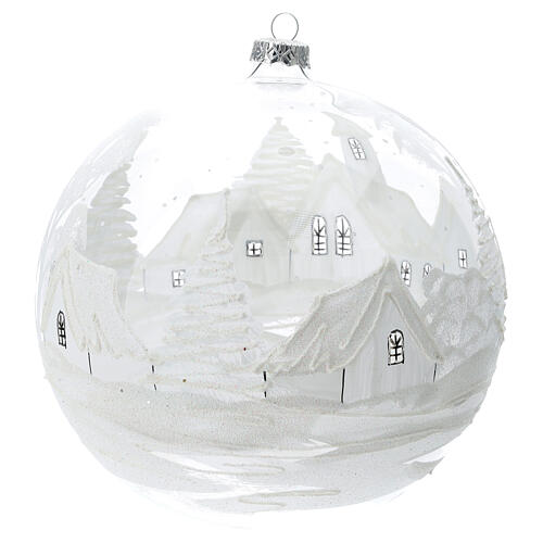 Christmas ball ornament white snowy village blown glass 200 mm 4