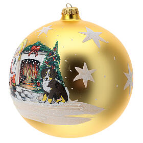 Boule pour sapin Père Noël cheminée verre soufflé 200 mm