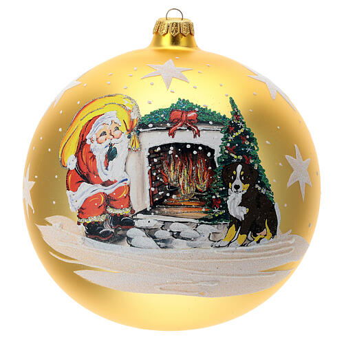 Pallina Natale Babbo focolare vetro soffiato 200 mm 1
