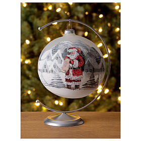 Christbaumkugel aus Glas mit Weihnachtsmann silber, 150 mm