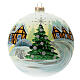 Boule sapin Noël 150 mm village enneigé ciel jaune verre soufflé s1