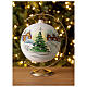 Boule sapin Noël 150 mm village enneigé ciel jaune verre soufflé s2