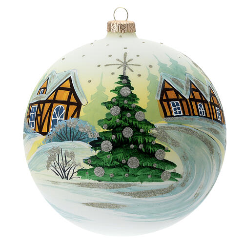 Christmas ball 150 mm blown glass snowy village yellow 1