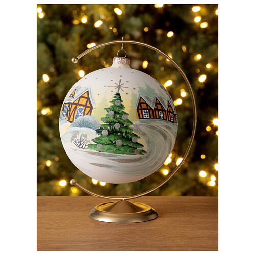 Christmas ball 150 mm blown glass snowy village yellow 2