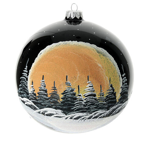 Pallina albero Natale nera luna rossa vetro soffiato 150 mm 1