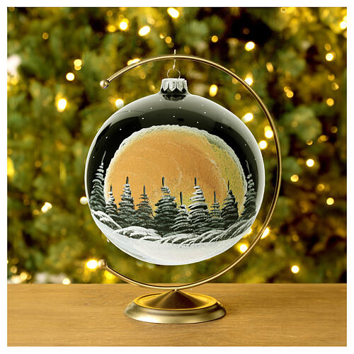 Pallina albero Natale nera luna rossa vetro soffiato 150 mm 2