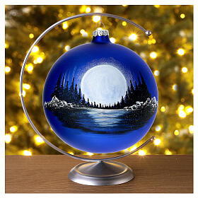 Pallina Natale luna piena lago vetro soffiato 150 mm