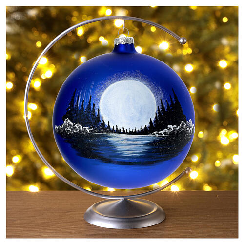 Pallina Natale luna piena lago vetro soffiato 150 mm 2