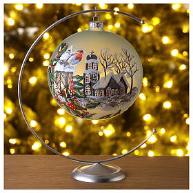 Boule Noël lanterne houx verre soufflé 150 mm