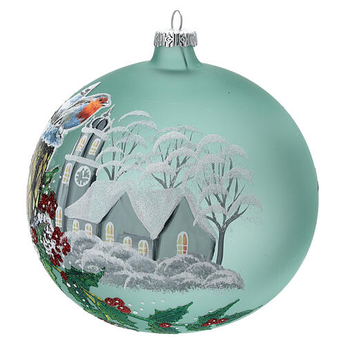Pallina Natale lanterna agrifoglio vetro soffiato 150 mm 3