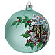 Pallina Natale lanterna agrifoglio vetro soffiato 150 mm s4