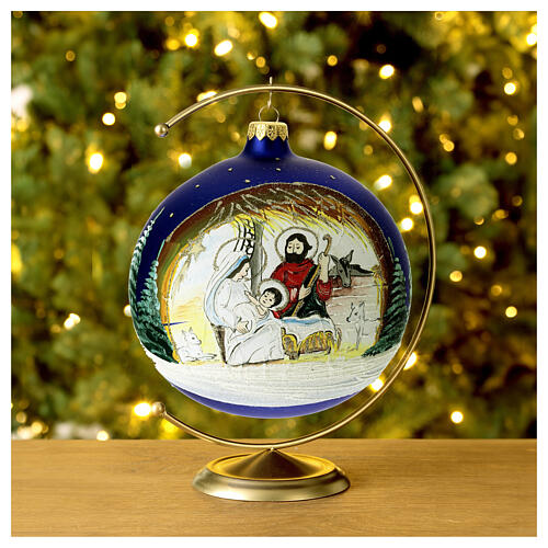 Boule sapin Noël Nativité cabane verre soufflé 150 mm 2