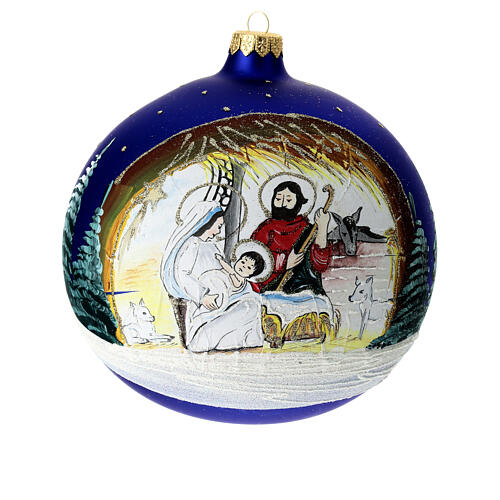 Bola árvore de Natal cabana Natividade de Jesus vidro soprado 150 mm 1
